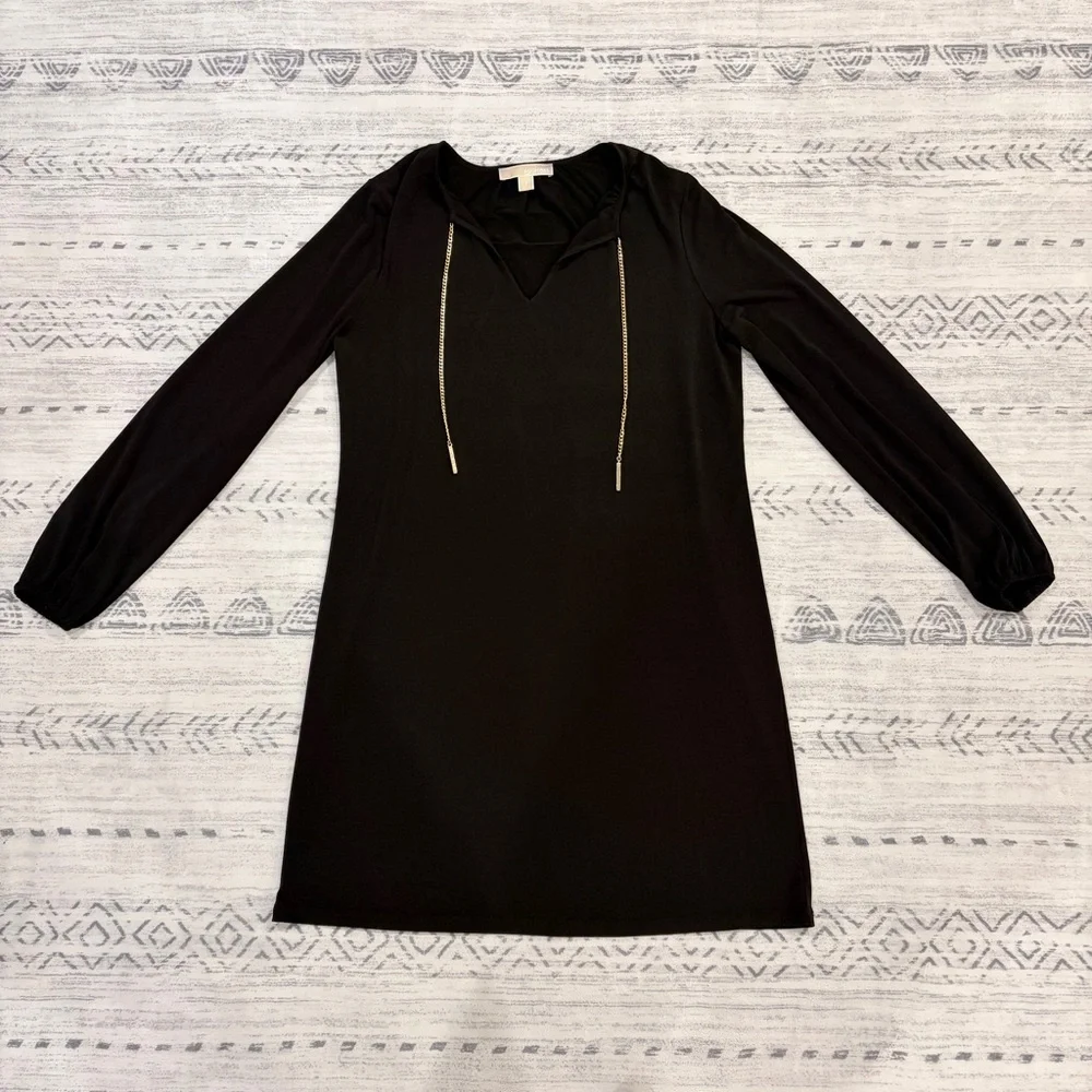 Michael Kors Black Dress S Elegant Sleek Chic Gold Chain Mobwife Lightweight